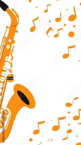 Orange saxophone music notes background, jazz concert poster