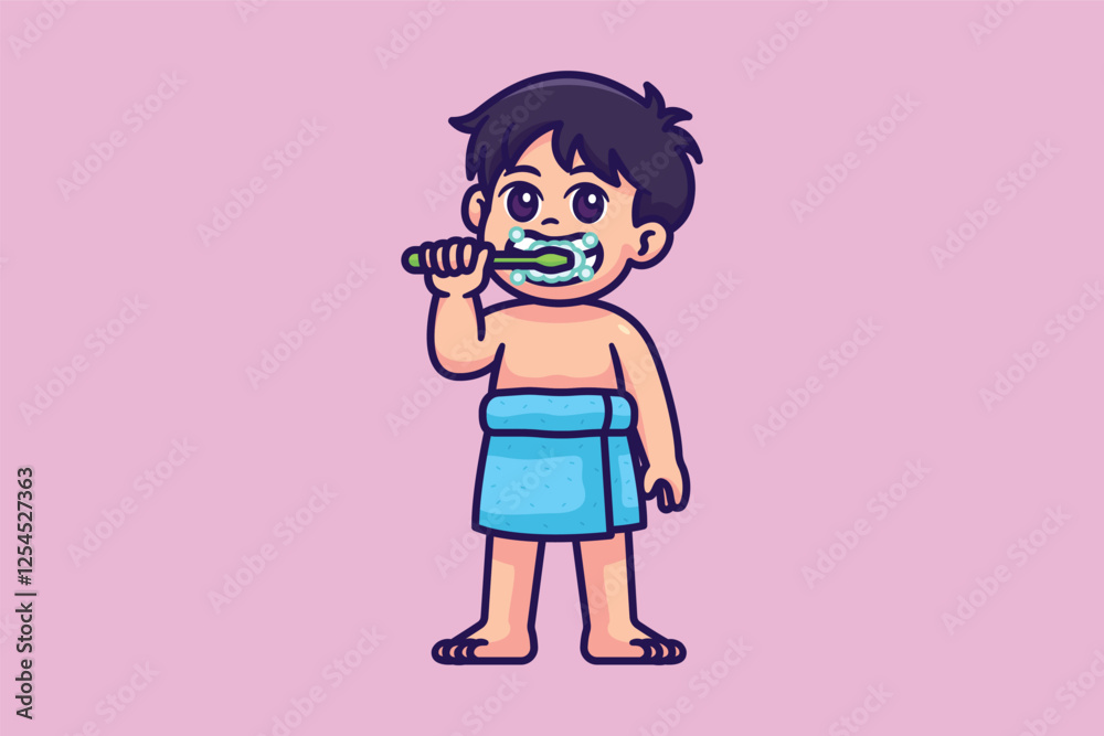 Cute boy brushing teeth cartoon character Cute boy brushing teeth cartoon character