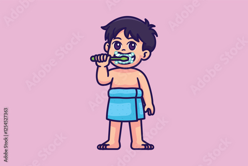 Cute boy brushing teeth cartoon character