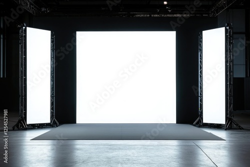 Bright blank backdrop, trade show booth, exhibition hall, event