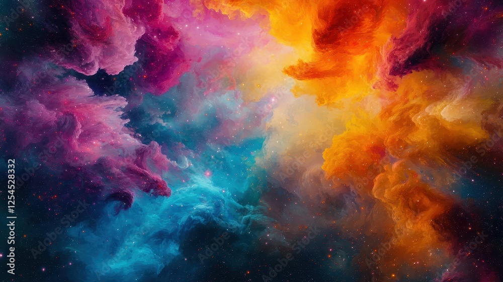 Vibrant Cosmic Cloudscape with Colorful Swirls and Stars Vibrant Cosmic Cloudscape with Colorful Swirls and Stars