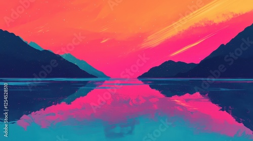 Vibrant Pink and Blue Landscape Reflection at Sunset in Nature