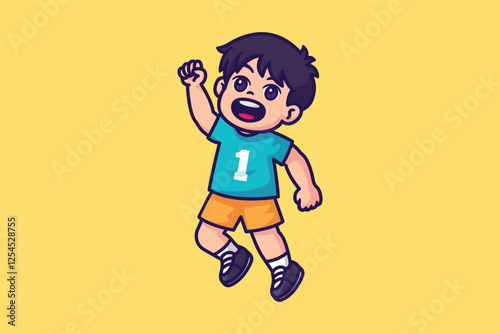 Cute happy kid jump cartoon character illustration