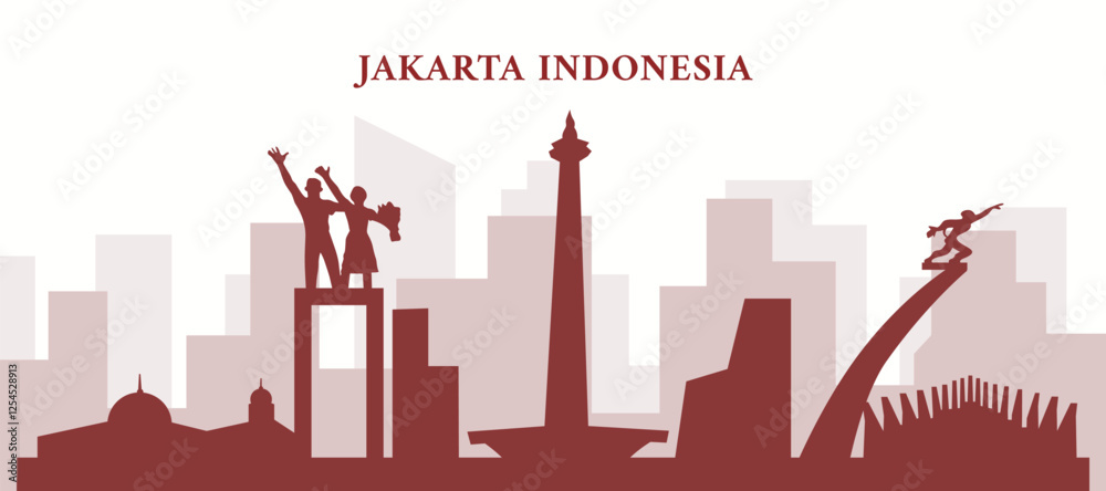 Indonesia Jakarta Skyline Silhouette Illustration Indonesia Jakarta Skyline Silhouette Illustration