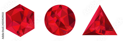set of red diamond shapes. Red gemstones. Ruby crystals set. vector illustration