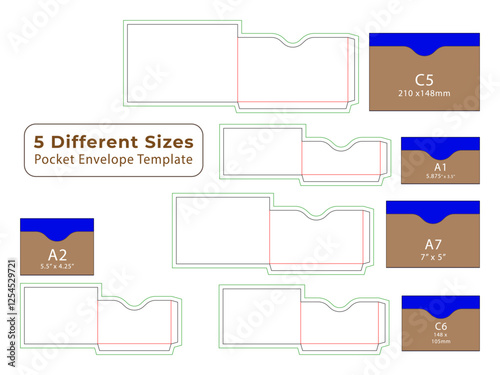 Pocket Envelope with knotch Dieline Template