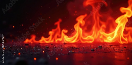 Fuoco rosso arroccato su una superficie scura, light, intense, flames