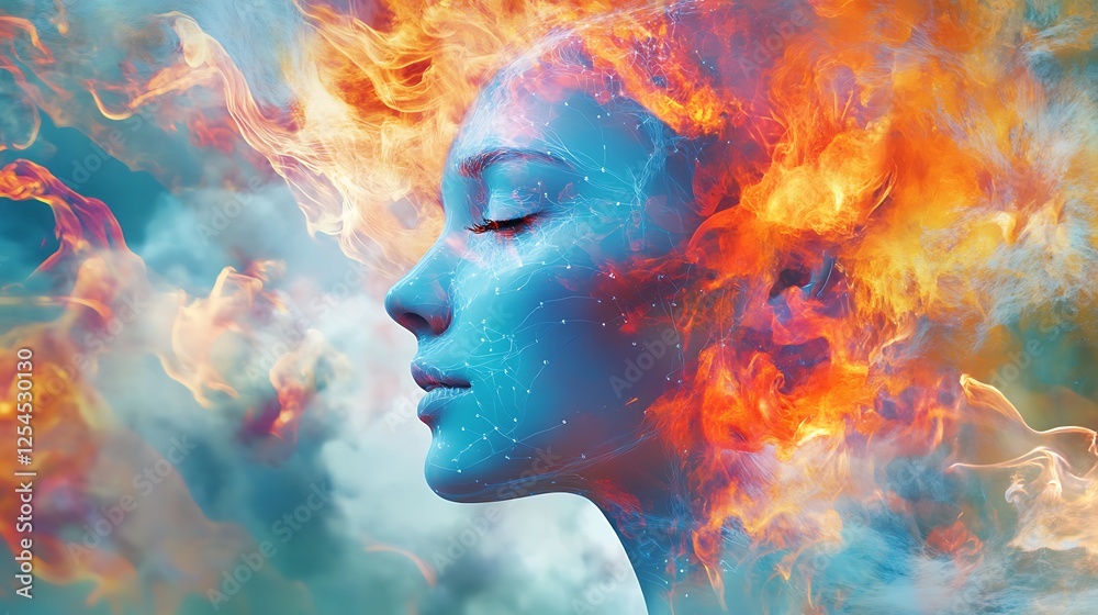 Fiery Serenity: A Digital Portrait of Inner Peace and Transformation Fiery Serenity: A Digital Portrait of Inner Peace and Transformation