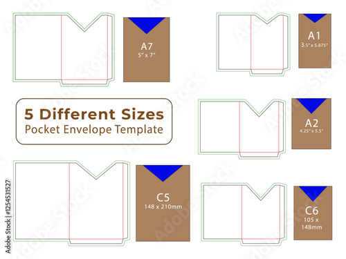 Simple V die cut Pocket Envelope Dieline Template
