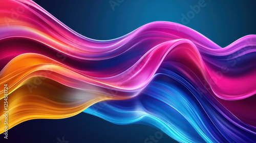 Vibrant abstract waves of color create dynamic visual experience, showcasing fluid motion and energy. blend of pink, orange, and blue hues evokes sense of creativity and innovation