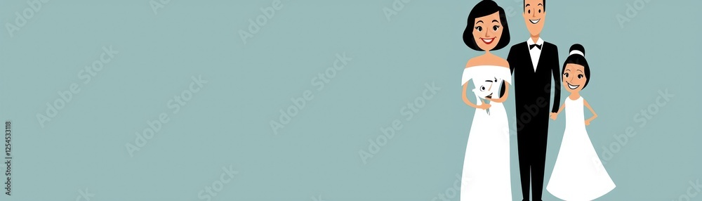Happy family wedding day celebration. Pastel background. Invitation design Happy family wedding day celebration. Pastel background. Invitation design