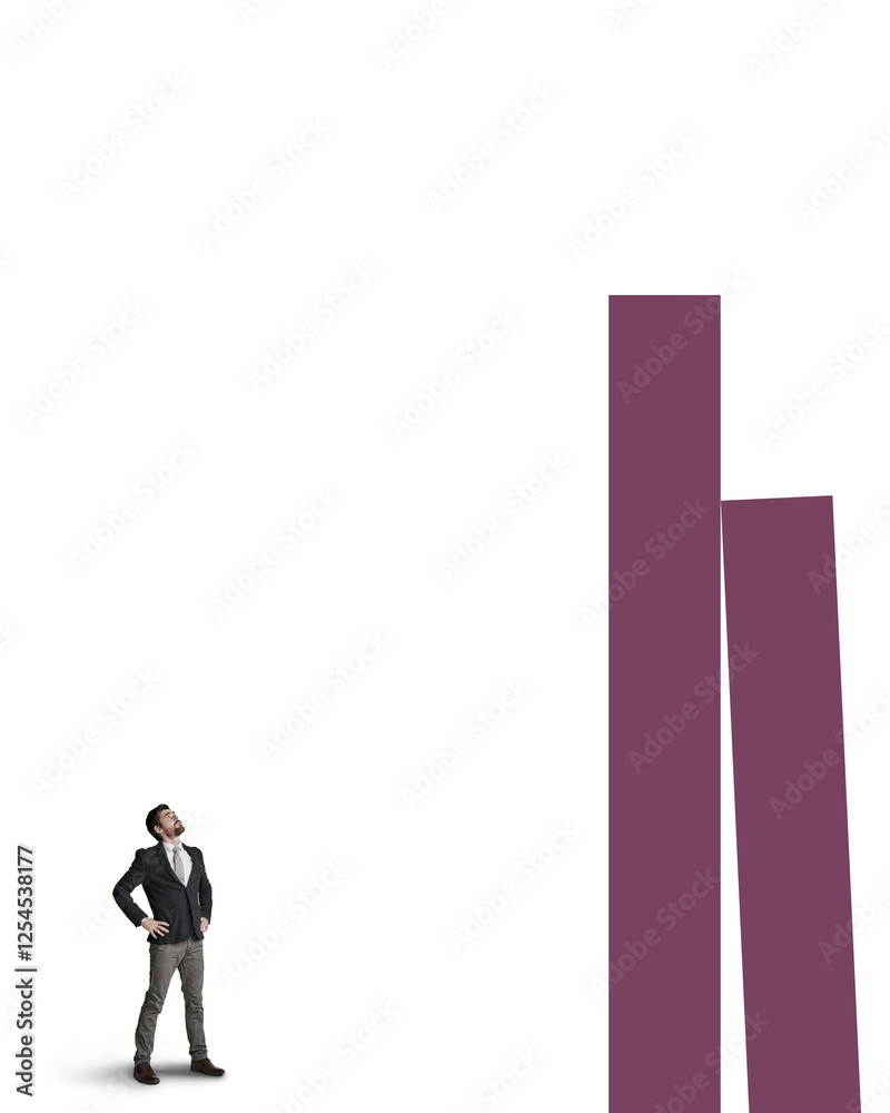 Thinking, stock market and graph with business man in studio for recession, currency value and economy. Interest rate, inflation and risk analysis with person on white background for mockup chart Thinking, stock market and graph with business man in studio for recession, currency value and economy. Interest rate, inflation and risk analysis with person on white background for mockup chart