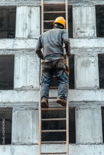 Wallpaper Mural Energetic Worker in Dusty Helmet Climbing Ladders at Construction Site with High Fidelity Details Torontodigital.ca
