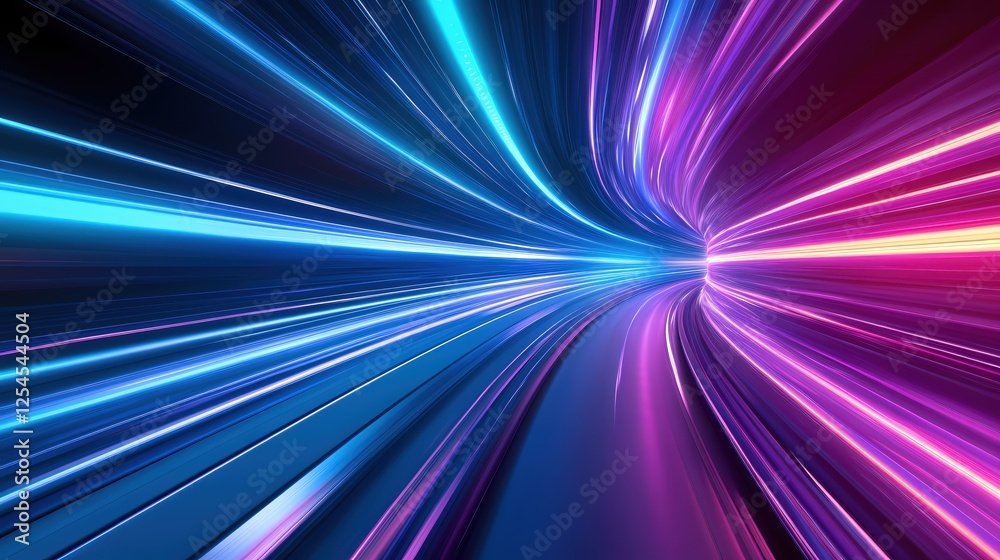Abstract speed light tunnel with vibrant blue and purple hues creating a futuristic backdrop Abstract speed light tunnel with vibrant blue and purple hues creating a futuristic backdrop