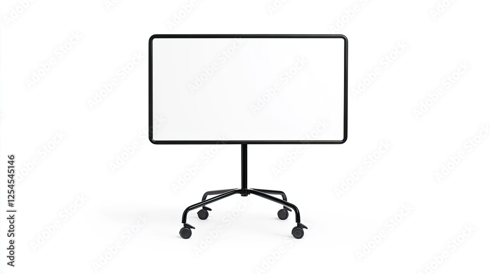 Mobile whiteboard on wheels in a bright, empty office space ready for brainstorming sessions Mobile whiteboard on wheels in a bright, empty office space ready for brainstorming sessions