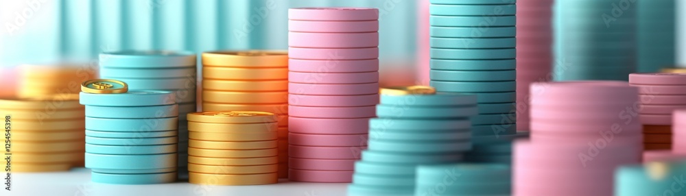 A colorful arrangement of stacked coins in various heights and colors, symbolizing wealth, finance, and investment. A colorful arrangement of stacked coins in various heights and colors, symbolizing wealth, finance, and investment.