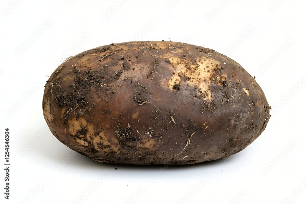 Obraz premium Freshly Harvested Potato with Soil on White Background a Symbol of Natural Agriculture