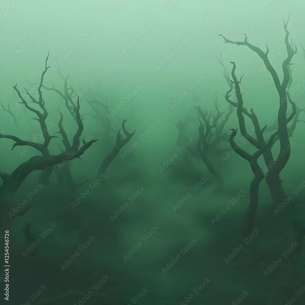 Eerie Foggy Forest 3D Illustration