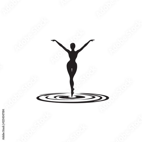 Silhouette of a Ballet Dancer in Tendu Passe Pose - Vector Illustration