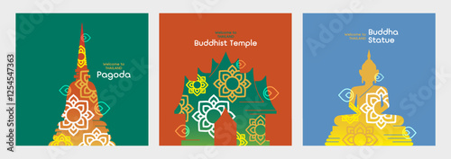 A set of posters of Thai temple buildings