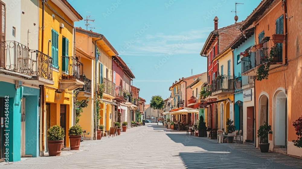 Fototapeta premium Charming Colorful Street in Quaint European Village on Sunny Day