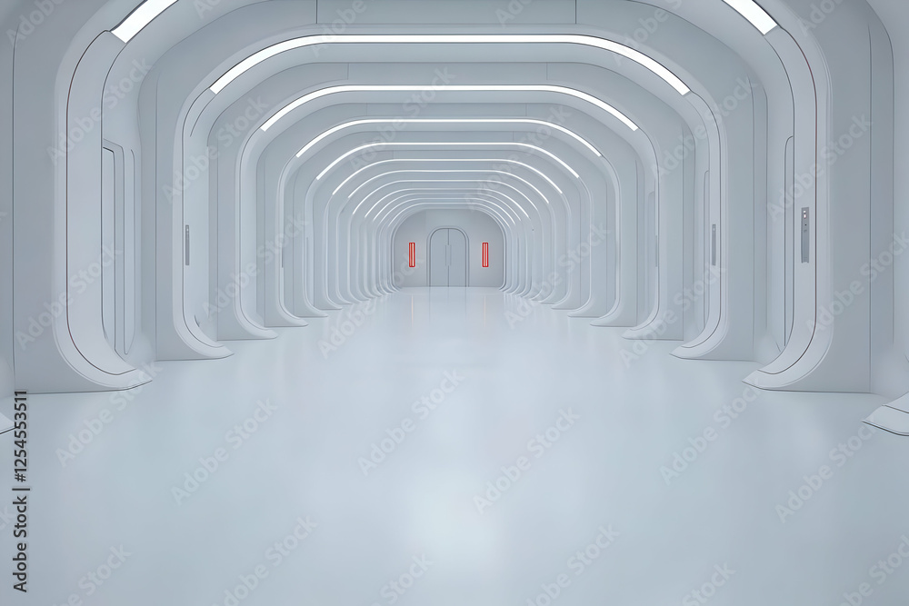 Naklejka premium Futuristic White Corridor 3D Render