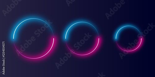 Neon circle Frame. Gradient neon circle frames with smoke, led borders with mist effect, transparent glowing haze. Vibrant Neon Light Circles on Dark Background.