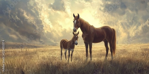 A horse and a donkey standing together in a field