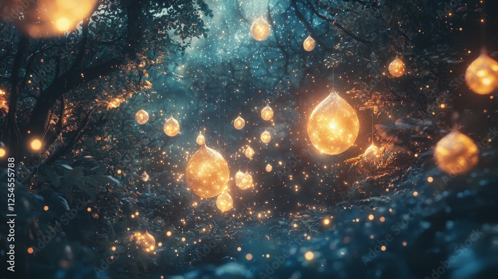 Fototapeta premium Enchanted Forest with Glowing Orbs and Ethereal Light Effects
