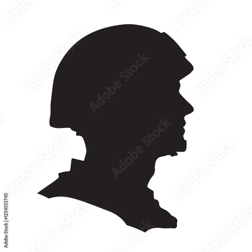 Silhouette of a Soldier's Head with Helmet - Vector Illustration
