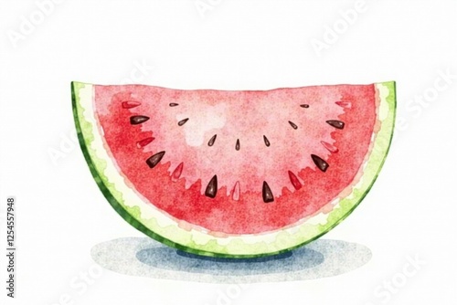 A Savorable Watercolor Depiction of a Refreshing Watermelon Slice, Perfect for Summertime Designs and Culinary Illustrations