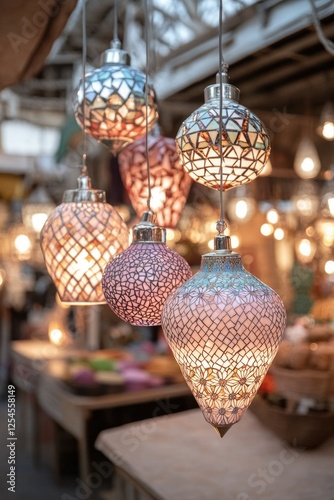 Colorful hanging lamps create an enchanting atmosphere in bustli photo