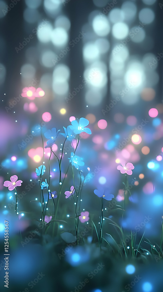 Obraz premium Enchanted Forest Bloom: Glowing Flowers Illustration