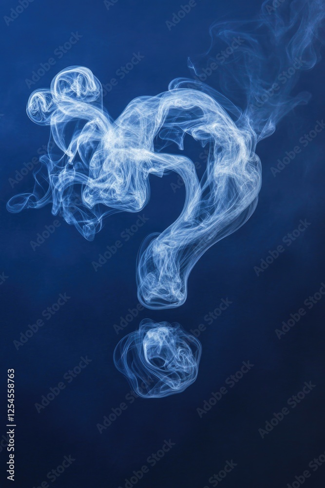 Fototapeta premium Mysterious smoke forms question mark against deep blue backgroun