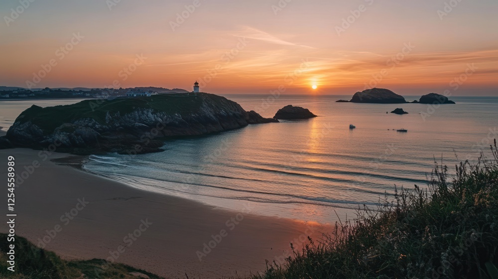 Fototapeta premium Sunset at St Gothian's Lighthouse, Cornwall