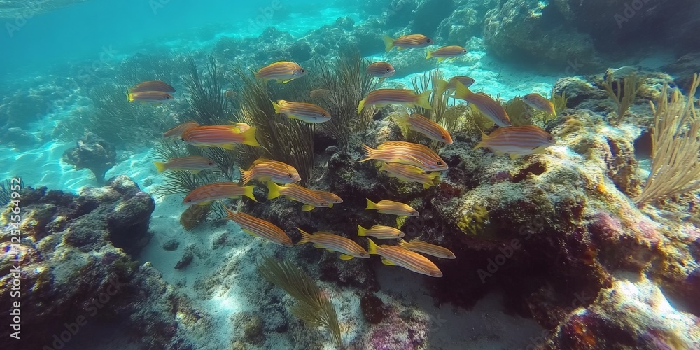 Obraz premium A school of colorful fish swimming around a coral reef