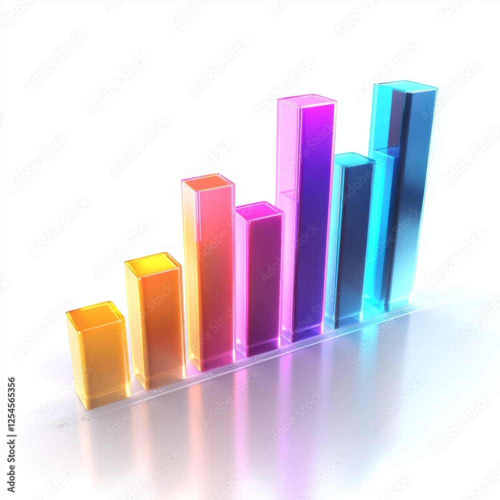 Colorful 3D Bar Graph Illustration with Bright Gradient Shades Representing Data Growth and Progress in Finance and Business Analysis Colorful 3D Bar Graph Illustration with Bright Gradient Shades Representing Data Growth and Progress in Finance and Business Analysis