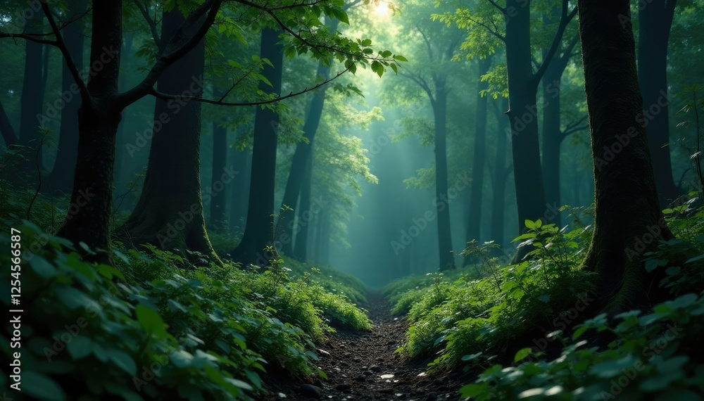 Dense thorny undergrowth and a dark forest background, leaves, wilderness Dense thorny undergrowth and a dark forest background, leaves, wilderness