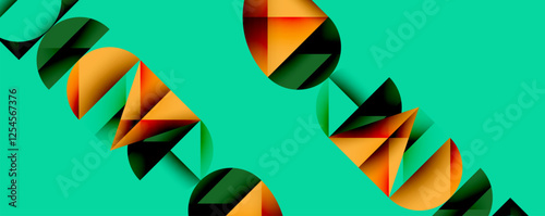 Abstract geometric pattern with intersecting circles and triangles in gradients. The high-contrast composition creates depth and a dynamic, modern aesthetic