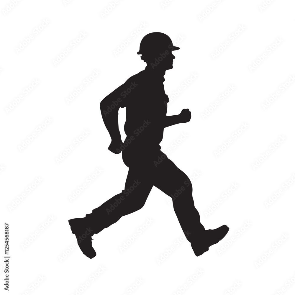 Naklejka premium Silhouette of a Construction Worker with Helmet Running - Vector Illustration