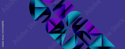 Abstract geometric pattern with intersecting circles and triangles in gradients. The high-contrast composition creates depth and a dynamic, modern aesthetic