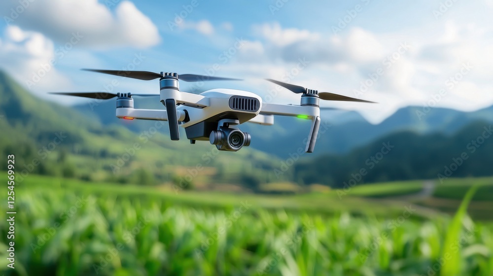 Solar Powered Drones Soaring Over Lush Green Countryside Landscape with Mountains and Clouds in the Background Eco Friendly Aerial Technology for Environmental Monitoring and Precision Agriculture Solar Powered Drones Soaring Over Lush Green Countryside Landscape with Mountains and Clouds in the Background Eco Friendly Aerial Technology for Environmental Monitoring and Precision Agriculture