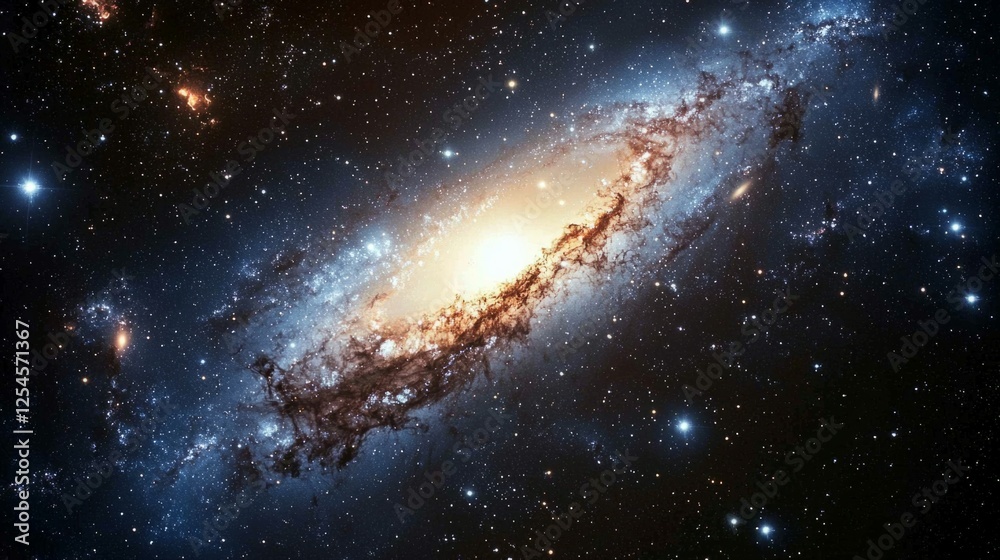 Stunning Spiral Galaxy with Bright Core and Distant Stars in Space Stunning Spiral Galaxy with Bright Core and Distant Stars in Space