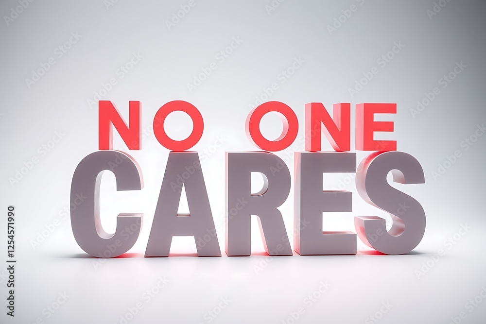 No One Cares Bold Statement in 3d Typography with Grey Backdrop No One Cares Bold Statement in 3d Typography with Grey Backdrop