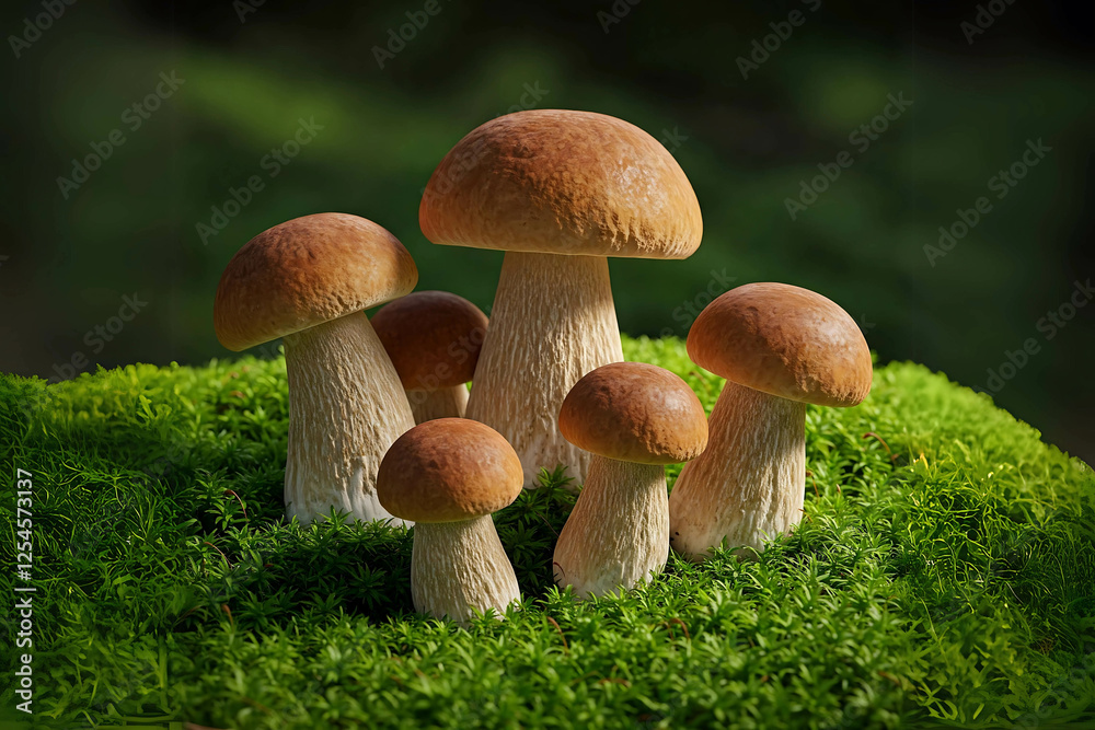Porcini Mushrooms: Wild Edible Fungi, Natural Food, Forest Delicacy, Close-Up. Porcini Mushrooms: Wild Edible Fungi, Natural Food, Forest Delicacy, Close-Up.