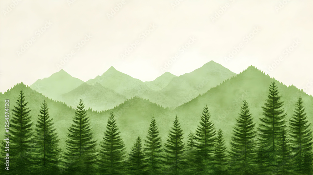 Fototapeta premium Green Mountain Watercolor Illustration