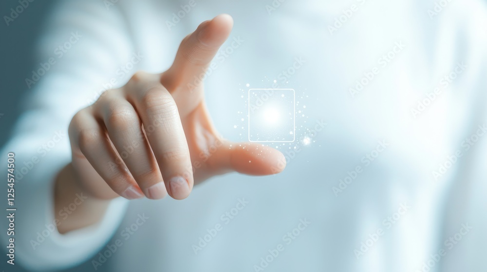 Finger activating a button, closeup view of human interaction with technology.