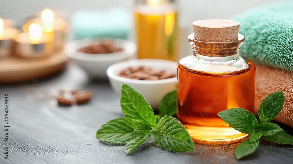 Tranquil Aromatherapy Spa Scene with Essential Herbal Oils and Botanical Accents Relaxing and rejuvenating composition featuring natural wellness beauty and holistic health elements Tranquil Aromatherapy Spa Scene with Essential Herbal Oils and Botanical Accents Relaxing and rejuvenating composition featuring natural wellness beauty and holistic health elements