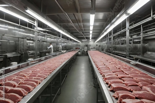 Commercial kitchen interior, oven, exhaust, sinks, stainless steel, Ai created