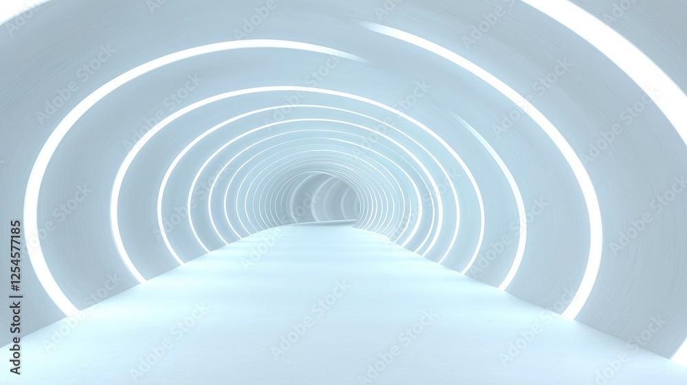 Fototapeta premium Futuristic light tunnel, empty, modern, architecture, interior, perspective, 3D design, photorealistic, digital art